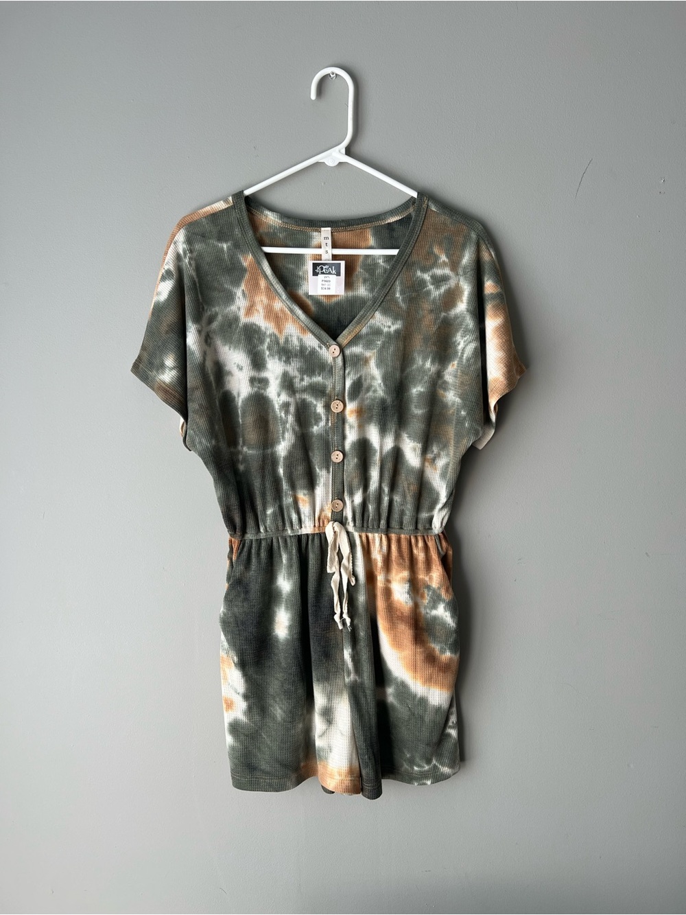 mts Olive and Tan Tie-Dye Button Romper